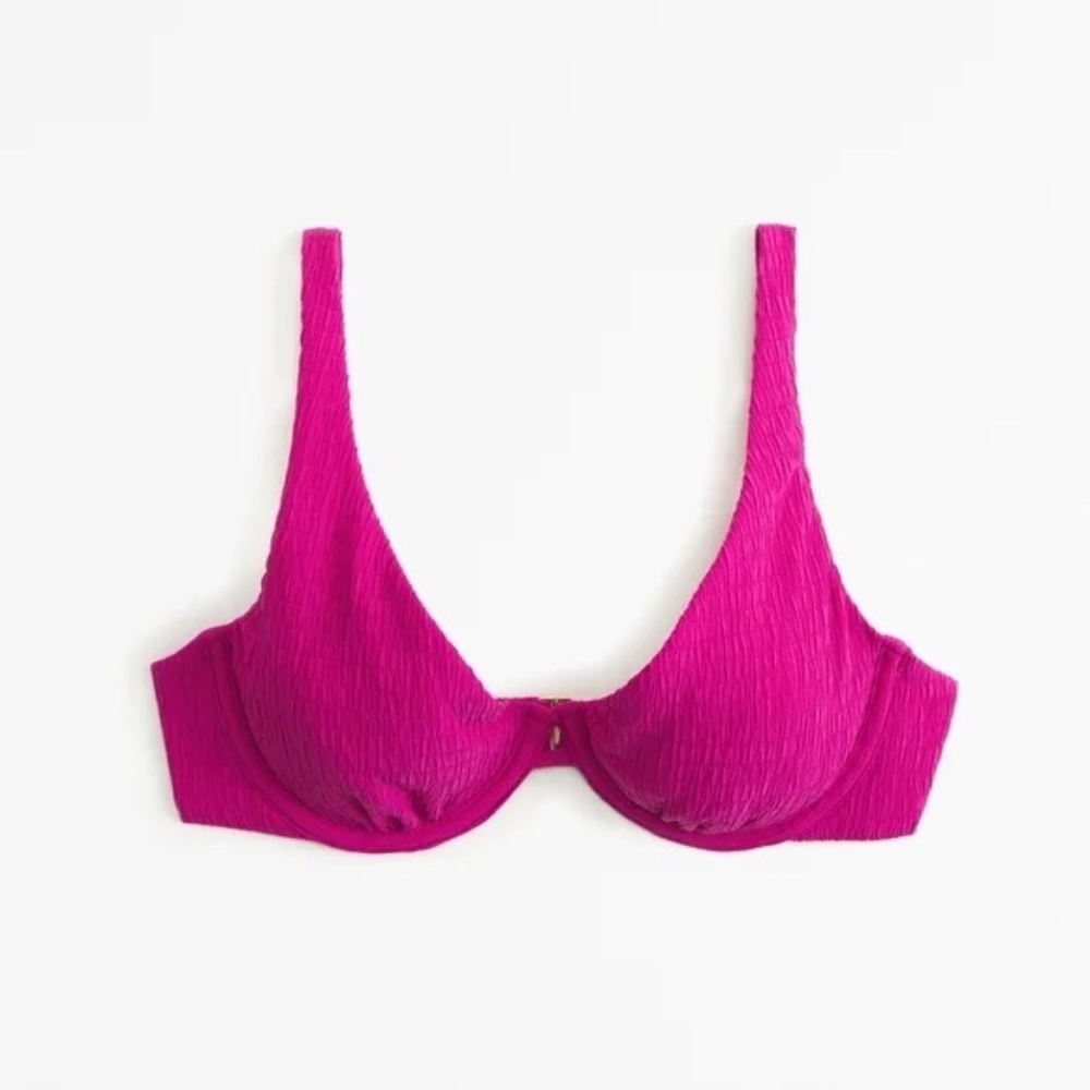 Abercrombie Pink Fuchsia Ribbed/Crinkle SMALL Bikini Top MEDIUM High Leg Bottom